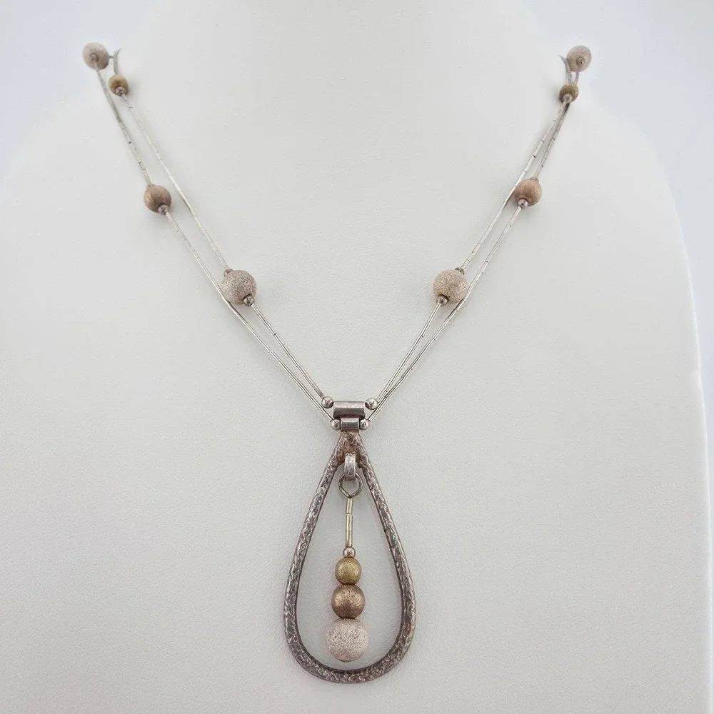 925 Sterling Silver Station Necklace Open Textured Teardrop COLDWATER CREEK 18
